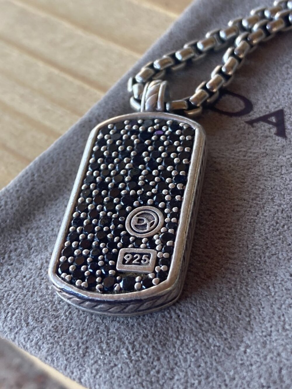David Yurman Black Diamond Pavé Sterling Dog Tag Pendant